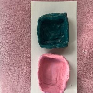 Handcrafted Pink and Teal Clay Bowls